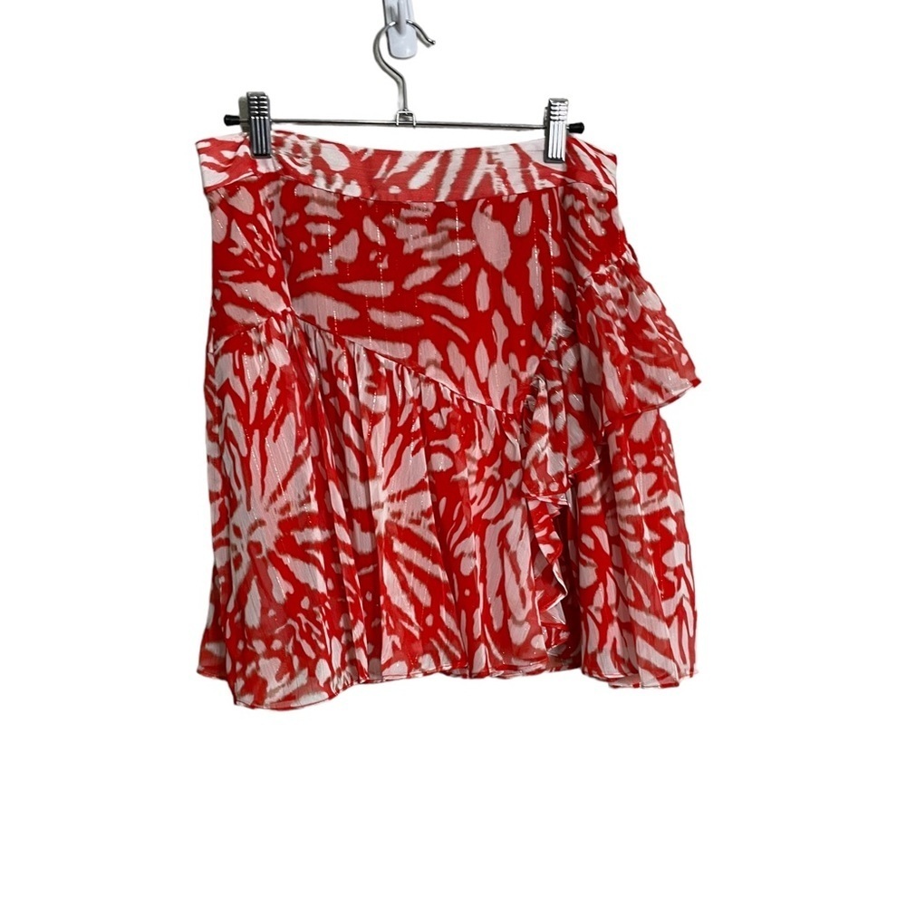 Milly Red and White Printed Ruffled Mini Skirt